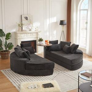 English Elm 78.5-inch Corduroy Round Convertible Recliner Sofa Bed with Neck Support and Throw Pillows Black W834S00563