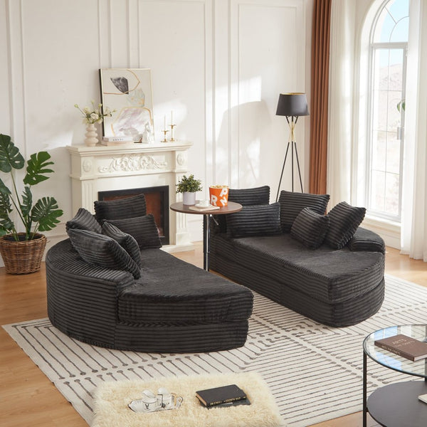 English Elm 78.5-inch Corduroy Round Convertible Recliner Sofa Bed with Neck Support and Throw Pillows Black W834S00563
