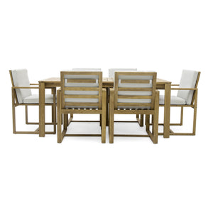 English Elm Patio Light Teak Acacia Wood Dining Set with Removable Beige Cushions, 6-Piece Outdoor Table & Chairs SZ000090AAA