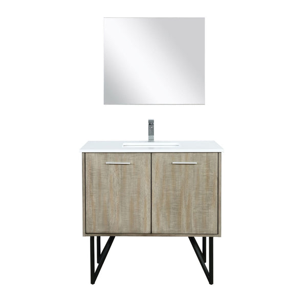 English Elm Rustic Acacia Bath Vanity Set With White Quartz Top, Chrome Faucet & 28" Mirror - Modern Elegance! B2731S01932-GIGA