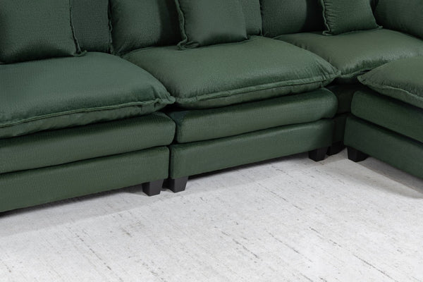 English Elm Modern Chenille Sectional Sofa Modular Sleeper with Ottoman Chaise and Waist Pillows Antique Green W2530S00022