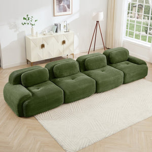 English Elm 4-seat Modular Corduroy Sectional Sofa Low Profile Ergonomic Living Room Seating Olive Green W714S01261