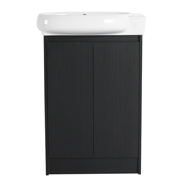 English Elm 23" Freestanding Bathroom Vanity with Ceramic Vessel Sink, Soft-Close Doors, Adjustable Shelf Storage Black Chestnut W999P206107