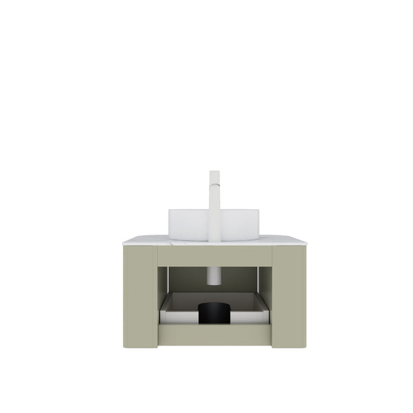 English Elm Dina 24" Modern Wall-Mounted Bathroom Vanity With Light Green Striped Cabinet & Round Sink Design W2615S00048