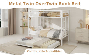English Elm Heavy-duty Metal Twin over Twin Bunk Bed with Noise-Reducing Design, Safety Rail, Ladder, 350lb Capacity White W1935P300342