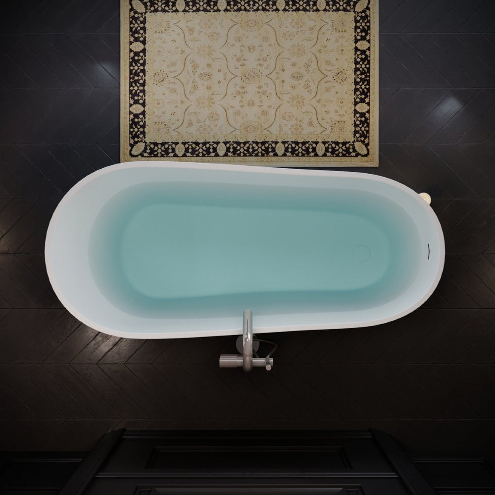 English Elm 60'' Oval Acrylic Soaking Tub Glossy White Freestanding Spa Bath with Chrome Drain W1920P351729