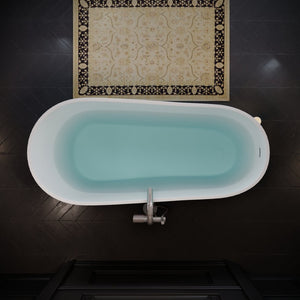 English Elm 60'' Oval Acrylic Soaking Tub Glossy White Freestanding Spa Bath with Chrome Drain W1920P351729