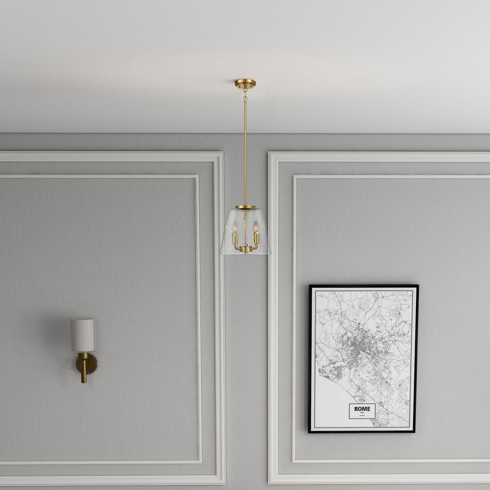 English Elm Ashcroft Furniture - Soiree Satin Brass Four-Candle Pendant Light with Glass Shades — Elegant Warm Ambiance for Homes Clear,Gold B183P230894