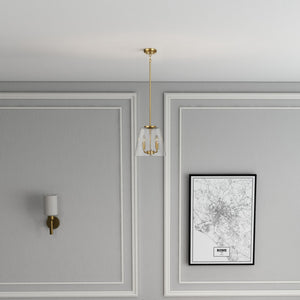 English Elm Ashcroft Furniture - Soiree Satin Brass Four-Candle Pendant Light with Glass Shades — Elegant Warm Ambiance for Homes Clear,Gold B183P230894