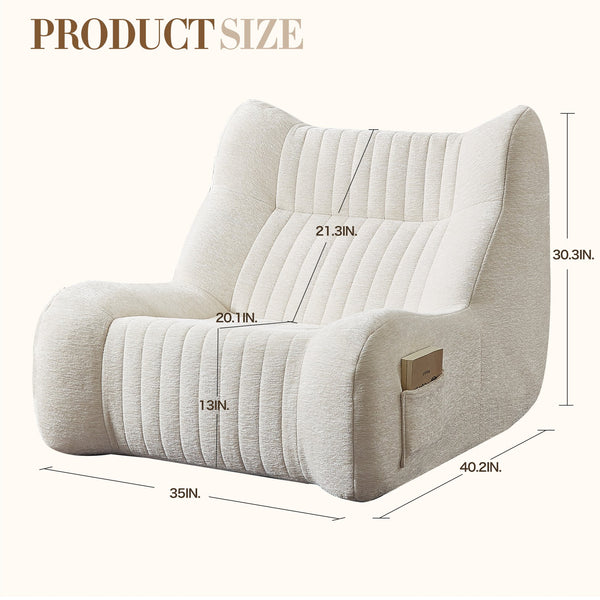 English Elm Bean Bean Bag Chair with Armrests Ergonomic Chenille Lounge Seat Filled with High-Resilience Sponge White W3434P329959