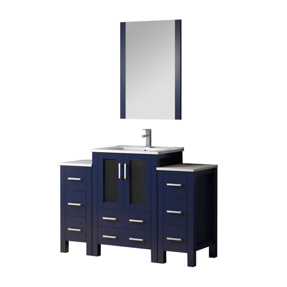 English Elm Navy Blue Bath Vanity 48" Wide With Elegant White Ceramic Top, Faucet Set & Chic Mirror Included B2731S01371