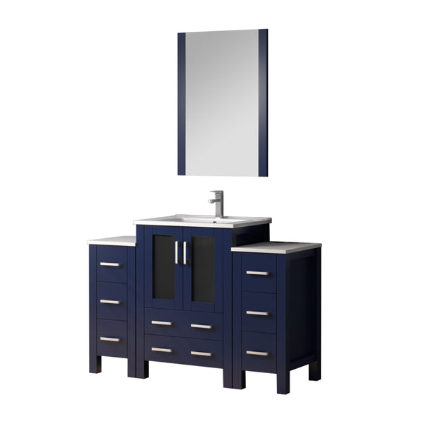 English Elm Navy Blue Bath Vanity 48" Wide With Elegant White Ceramic Top, Faucet Set & Chic Mirror Included B2731S01371