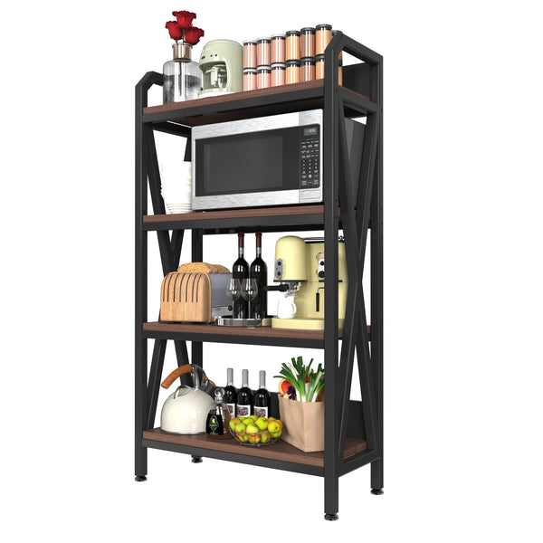 English Elm 56.30'' Versatile Bakers Rack - 4-Level Metal & Wooden Shelves For Stylish Kitchen & Home Storage Solutions W3387P312343