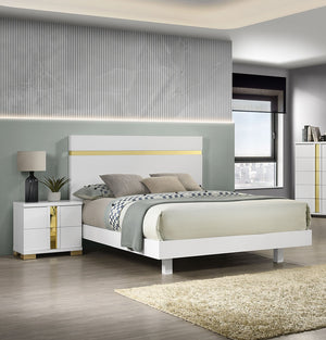 English Elm Modern 3Pc Full Size Bedroom Set With Led & Dust-Proof Nightstands – Chic White Furniture Design B2741S00181