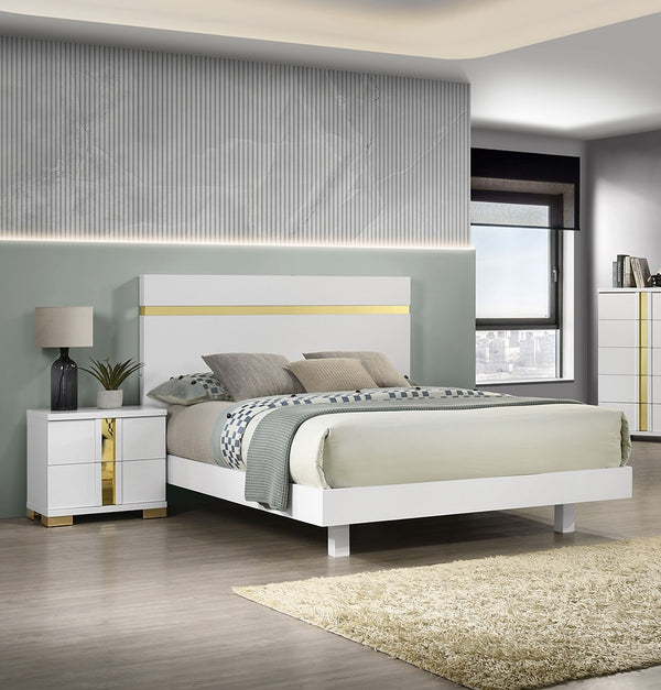 English Elm Modern 3Pc Full Size Bedroom Set With Led & Dust-Proof Nightstands – Chic White Furniture Design B2741S00181