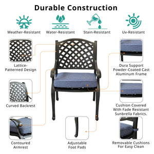 English Elm Sparta Modern Dining Arm Chair Antique Navy Blue — Weather-Resistant Aluminum, Lattice Back, Cushions B01051445