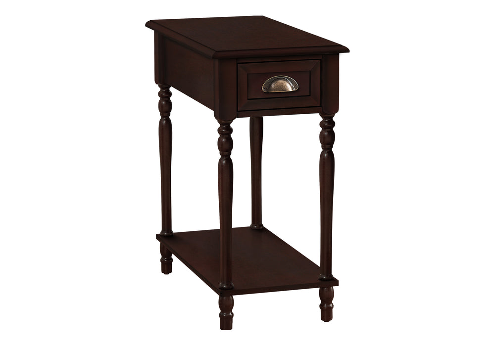 English Elm Accent 2-Tier Narrow Side Table with Drawer & Shelf, Cherry Veneer Nightstand with Bronze Pull, Traditional Finish B2710P219478