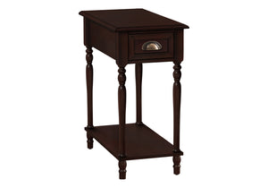 English Elm Accent 2-Tier Narrow Side Table with Drawer & Shelf, Cherry Veneer Nightstand with Bronze Pull, Traditional Finish B2710P219478