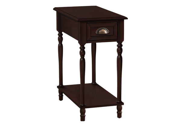 English Elm Accent 2-Tier Narrow Side Table with Drawer & Shelf, Cherry Veneer Nightstand with Bronze Pull, Traditional Finish B2710P219478