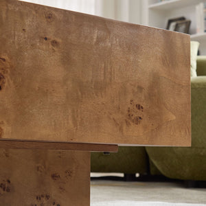 English Elm 43.31 Inch Burl Veneer Rectangular Coffee Table Mid-century Pedestal Base Living Room Walnut W2582P431212