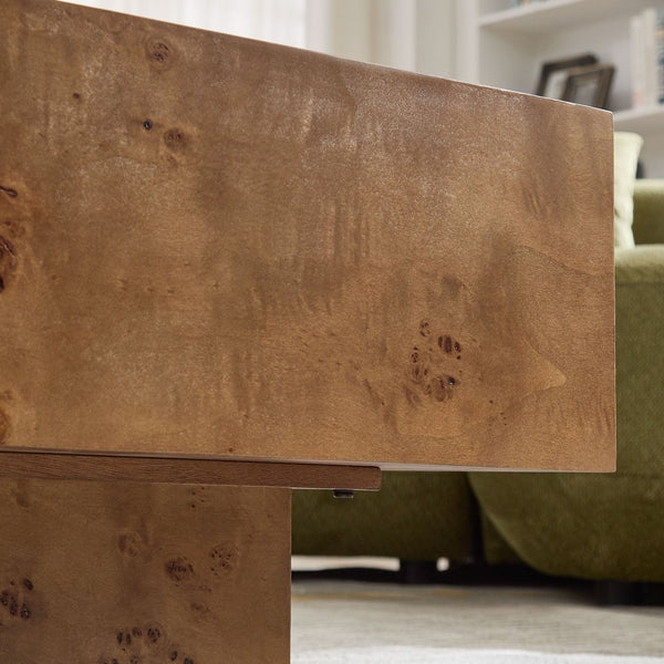 English Elm 43.31 Inch Burl Veneer Rectangular Coffee Table Mid-century Pedestal Base Living Room Walnut W2582P431212