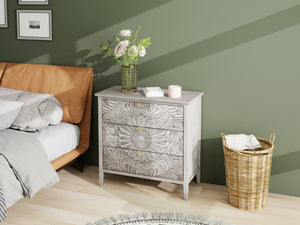 English Elm 3 Drawer Cabinet with Smooth Slide Drawers, Gold Pattern Handles & Anti-Dumping Safety, 37.01"L x 18.71"W x 10.44"H W688P143785