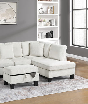 English Elm 3pc Corduroy Sectional Sofa Set with RAF Chaise, Storage Ottoman & Accent Pillows for Cozy Living Beige 30 L x 20 W x 14 H B011S01764