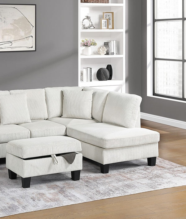 English Elm 3pc Corduroy Sectional Sofa Set with RAF Chaise, Storage Ottoman & Accent Pillows for Cozy Living Beige 30 L x 20 W x 14 H B011S01764