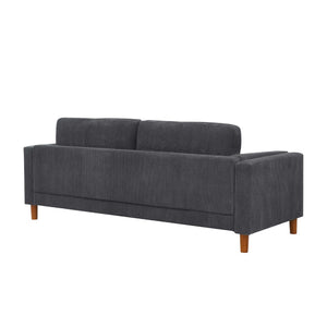 English Elm Corduroy Ribbed Upholstered Sofa with Square Arms Wooden Legs for Living Room Dark Gray B2748P412592