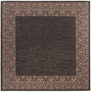 Unique Loom Outdoor Border Floral Border Machine Made Floral Rug Charcoal Gray, Beige/Gray 10' 8" x 10' 8"