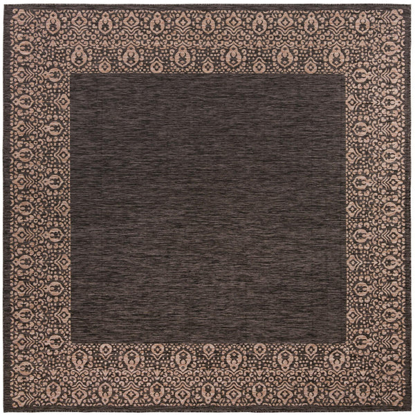 Unique Loom Outdoor Border Floral Border Machine Made Floral Rug Charcoal Gray, Beige/Gray 10' 8" x 10' 8"