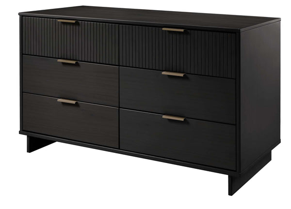 English Elm Granville 55" Black Dresser - Sleek Solid Wood Design With 6 Full-Extension Drawers & Gold Accents B365S00087
