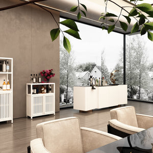 English Elm White Bamboo Storage Cabinet with Shelves — Large Capacity Freestanding Bathroom & Living Room Organizer, Durable Eco-Friendly Design W2207P242509