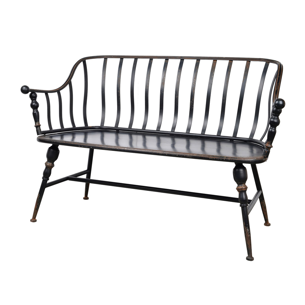 English Elm 50x25x32" Warren Metal Settee Bench — Solid Iron Early-American Style Seating for Indoors & Outdoors, Durable Elegance W2078P397503