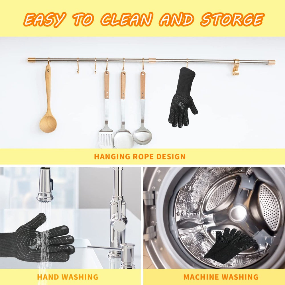 English Elm Bbq Gloves Aramid Fiber Heat Resistant Silicone Grip Five Finger Washable Mitts W2181P192852