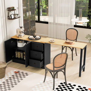 English Elm U_style Extendable Wooden Sideboard with 3 Drawers and 2 Doors for Entryway Living Room N711P334768O