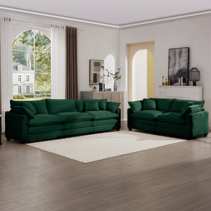 English Elm Modern Fabric Living Room Sofa Set - Plush Green Corduroy, 2 Deep Seat 2-Seater Sofas With Cushions W714S00813