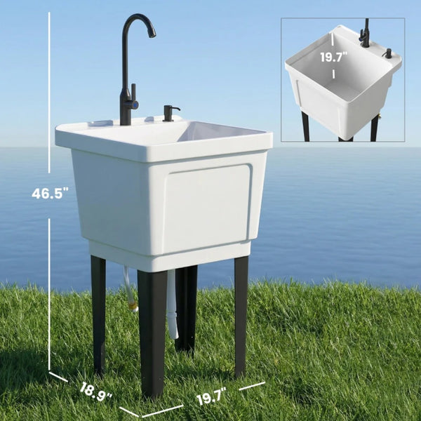 English Elm Flexible Freestanding Sink Station with Soap Dispenser for Outdoor Camping Worksites White T3971P500171