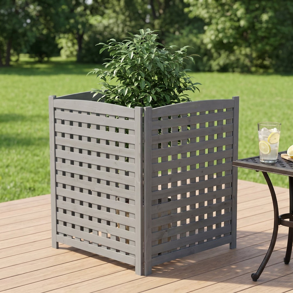 English Elm 3-panel Outdoor Slatted Wood Enclosure Screen for Ac Units Patios and Garden Areas Grey W2640P290523