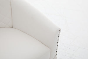 English Elm chair Quilted Diamond-Back Accent Chair with Nailhead Trim, Soft Tactile Upholstery & Solid Wood Legs White PU W3515P327000