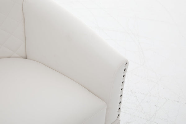 English Elm chair Quilted Diamond-Back Accent Chair with Nailhead Trim, Soft Tactile Upholstery & Solid Wood Legs White PU W3515P327000