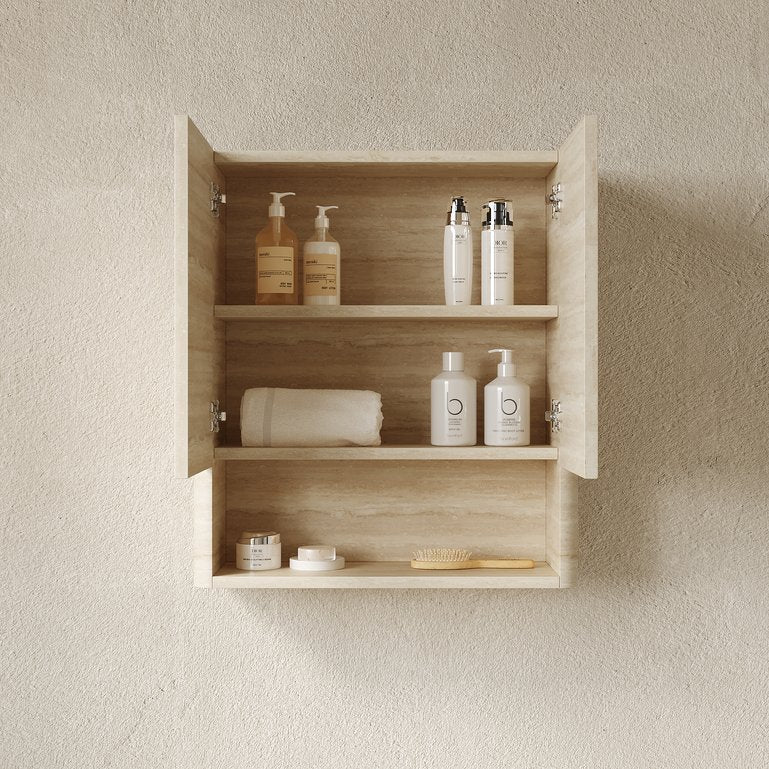 English Elm ZUNO 26" Wall Cabinet Over Toilet Roma Travertine Finish — Soft-Close Doors, Moisture-Resistant Plywood Storage W2615P379640