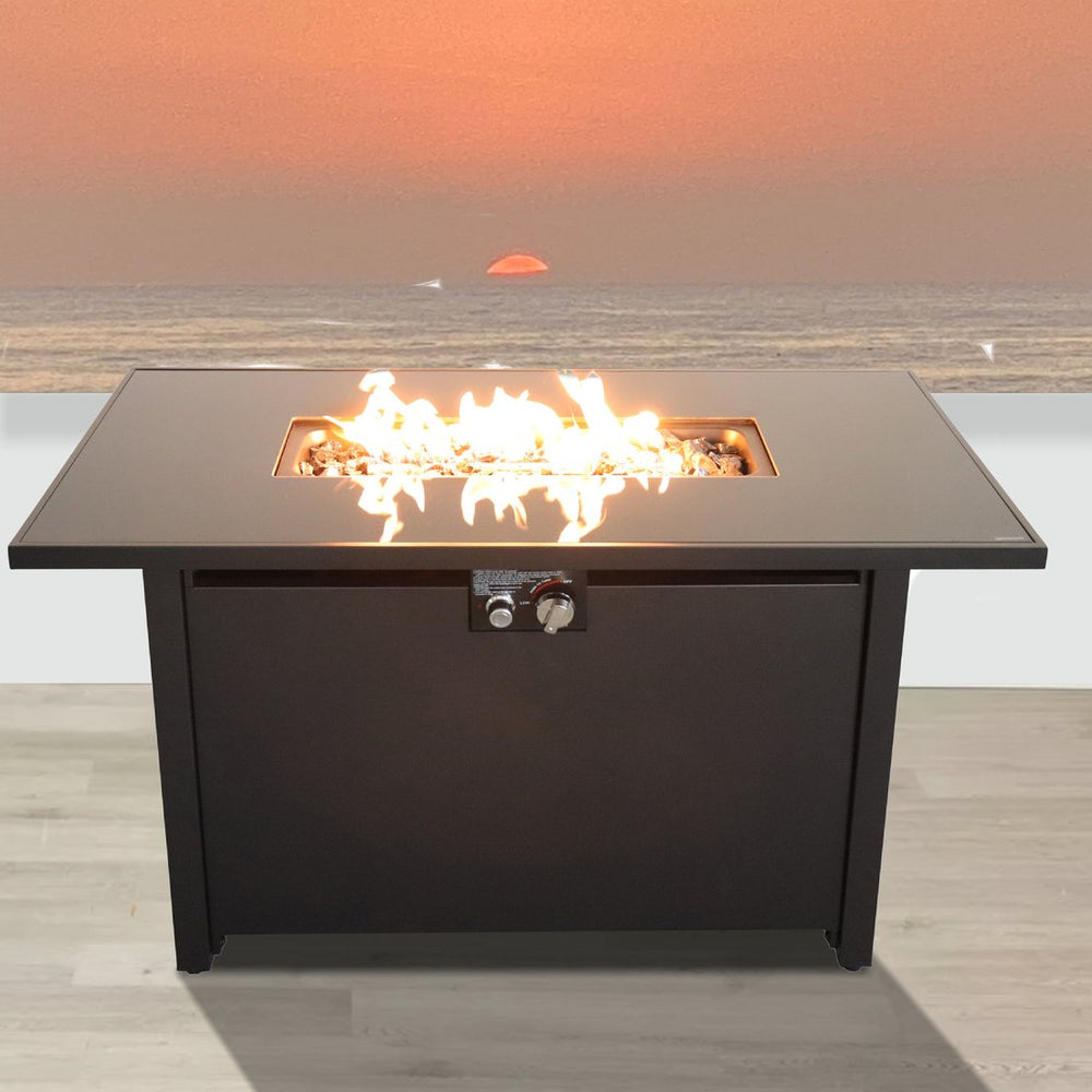 English Elm 25'' Steel Outdoor Fire Pit Table with Lid Smoked Glass Top, Push Ignition, Deck-Safe, NG-Ready B120P199397