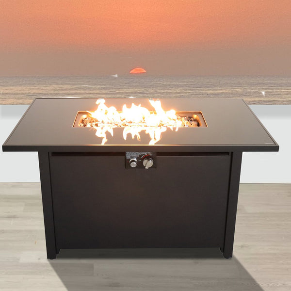 English Elm 25'' Steel Outdoor Fire Pit Table with Lid Smoked Glass Top, Push Ignition, Deck-Safe, NG-Ready B120P199397