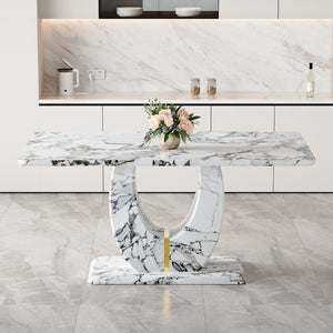 English Elm Modern Mdf Dining Table Seats Six with U-shaped Legs for Minimalist Interiors White W1151S04160