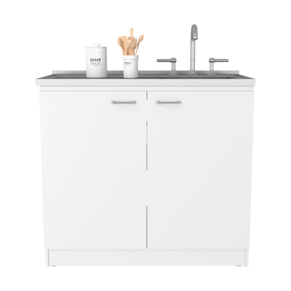 English Elm Freestanding Sink Cabinet With Double Doors, Two Shelves, Durable White Finish For Easy Organization B097S00112