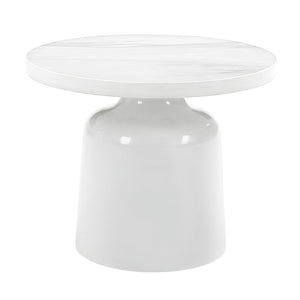 English Elm Zaid Round Engineered Marble Top End Table with Glossy White Pedestal Base B2726S00082