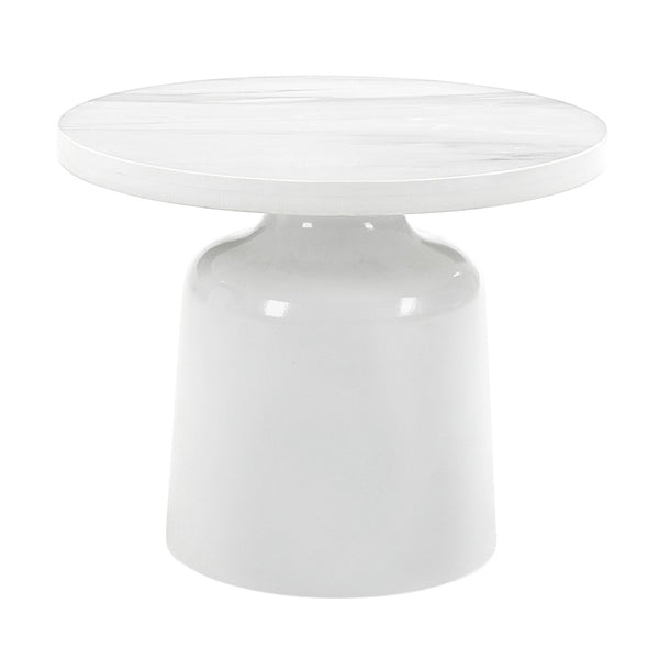 English Elm Zaid Round Engineered Marble Top End Table with Glossy White Pedestal Base B2726S00082