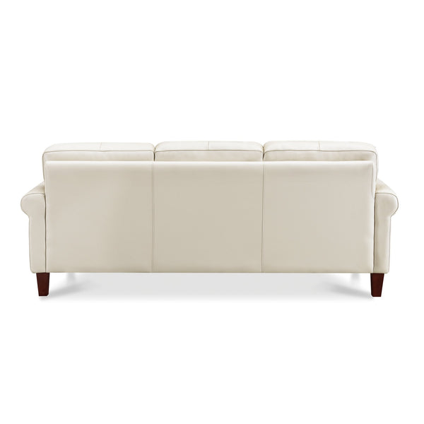 English Elm Dawn Leather Sofa with Top-Grain Seating, Pocket Coil Comfort, Feather-Memory Foam Cushions, Durable Frame Off White B2705P338099