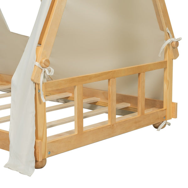 English Elm Twin Cabin Bed with Detachable Tent Skylight and Woodland Deer Antler Accents White N708P356716K